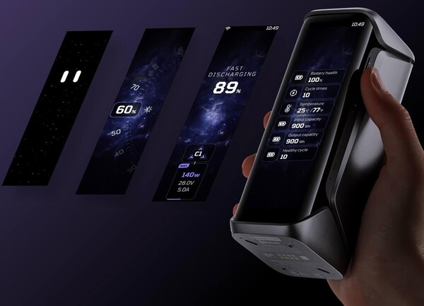 A Rapid Pro X 3,9 hüvelykes képernyőjén töltési információk, egyéni szövegek és képek, valamint animációk jeleníthetők meg. (Kép forrása: EcoFlow)
