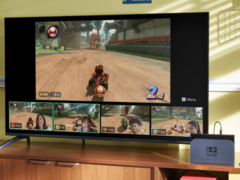 Egy promóciós kép egy dokkolt Nintendo Switch 2-ről, amint Mario Kart World-öt játszik (kép forrása: Nintendo)