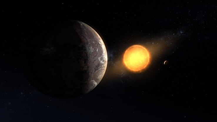 A Kepler-1649c exobolygó és csillaga művészi illusztrációja.