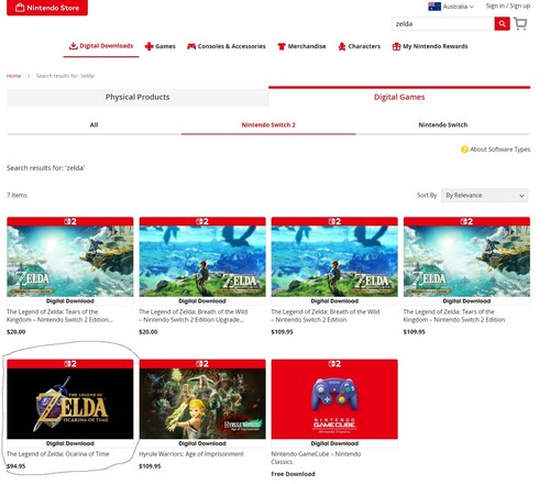 A Zelda: Ocarina of Time remake ára az ausztrál Nintendo Store-ban