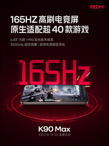 A Redmi K90 Max 165 Hz-es kijelzővel rendelkezik.