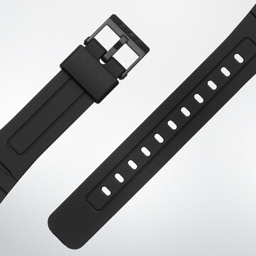 A Casio F-B100W műanyag szíjainak közelképe.