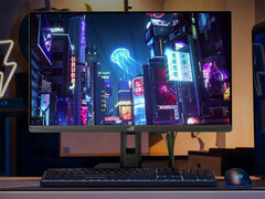 A felfrissített ROG Strix XG27UCS képes váltani a 4K 160Hz-es és az FHD 324Hz-es üzemmódok között. A képen: egy promóciós kép, amely a játékmonitorral való beállítást mutatja. (Kép forrása: Asus)