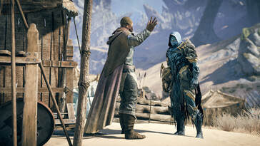 Egy kép, amelyen az Atlas Fallen: Reign of Sand című játék két szereplője látható.