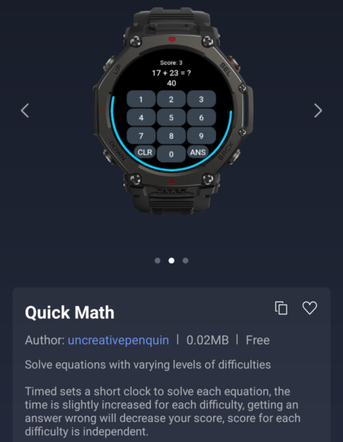 A Quick Math alkalmazás Amazfit okosórákhoz