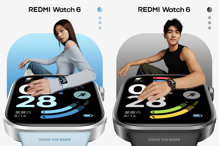 A Redmi Watch 6 elegáns fekete és ködkék színváltozata (Kép forrása: Xiaomi)