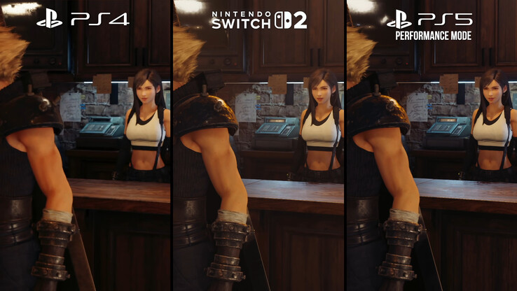 A legtöbb effekt a Nintendo Switch 2 és a PlayStation 4 esetében kedvezőbb, de a PlayStation 5-höz képest alacsonyabb felbontású árnyékok és a húzási távolság is tényező. [Image Credit: Digital Foundry]