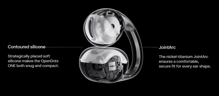 A Shokz OpenDots ONE fülhallgatók nikkel-titánt használnak a JointArc szalagokban, hogy intenzív edzés közben is biztonságosan a fülhöz rögzüljenek. (Kép forrása: Shokz)