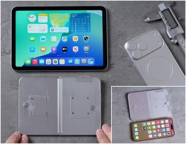 iPhone Ultra/Fold design modell az iPad mini mellett.