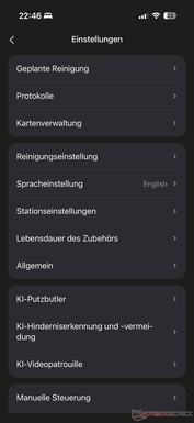 Menü számos beállítással