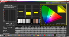 CalMAN ColorChecker (profil: P3, cél színtér: P3)