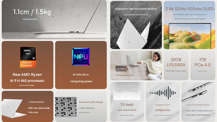 A kínai 2026-os Zenbook 16 Air AMD Ryzen 9-cel ellátott központi elemei (Kép forrása: Asus - szerk.)