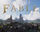 A Fable logója, háttérben Albion világa