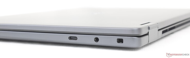 Helyes: USB-C 3.2 Gen.2 (20 Gbps) DisplayPort 1.4-gyel + Power Delivery, 3,5 mm-es fülhallgató, Noble lock