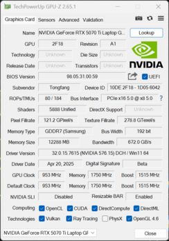 GPU-Z GeForce RTX 5070 Ti laptop
