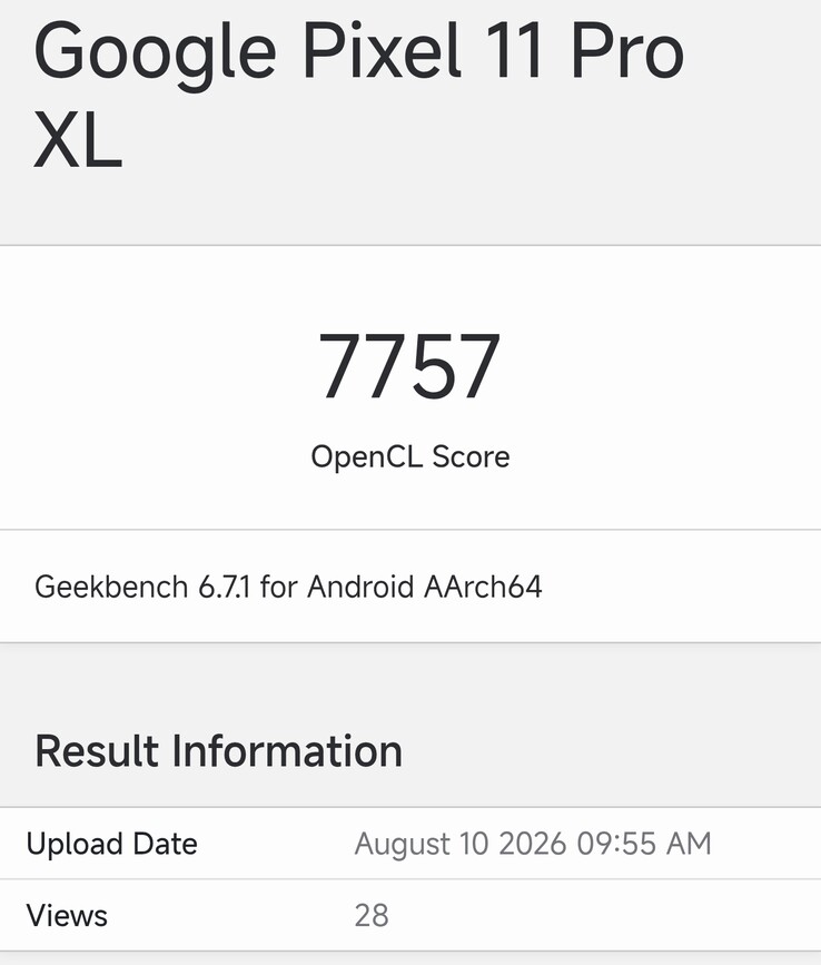 A Pixel 11 Pro XL a Geekbench Compute-on