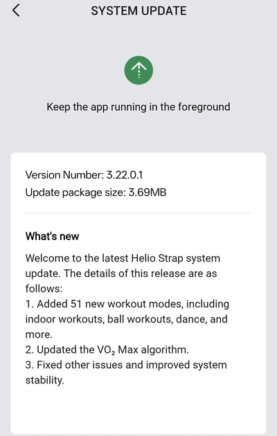 Az Amazfit Helio Strap frissítési jegyzetei szerint a készülék a v3.22.0.1-es frissítést kapja meg