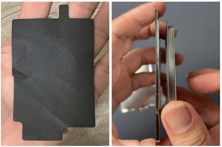 Az iPhone 17 Air akkumulátora az iPhone 17 Pro akkumulátora mellett. (Kép forrása: Majin Bu)