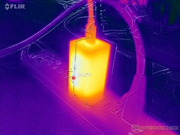 A hálózati adapter hőmérséklete nagy terhelés mellett meghaladja a 44 °C-ot