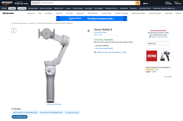 Egy Osmo Mobile 8 terméklista egy Osmo Mobile 4 termékképpel, amelyet helytartóként használnak. (Kép forrása: Amazon)