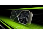 Az Nvidia RTX 4090 grafikus kártyájának promóciós képe fekete és zöld háttér előtt. (Kép forrása: Nvidia)