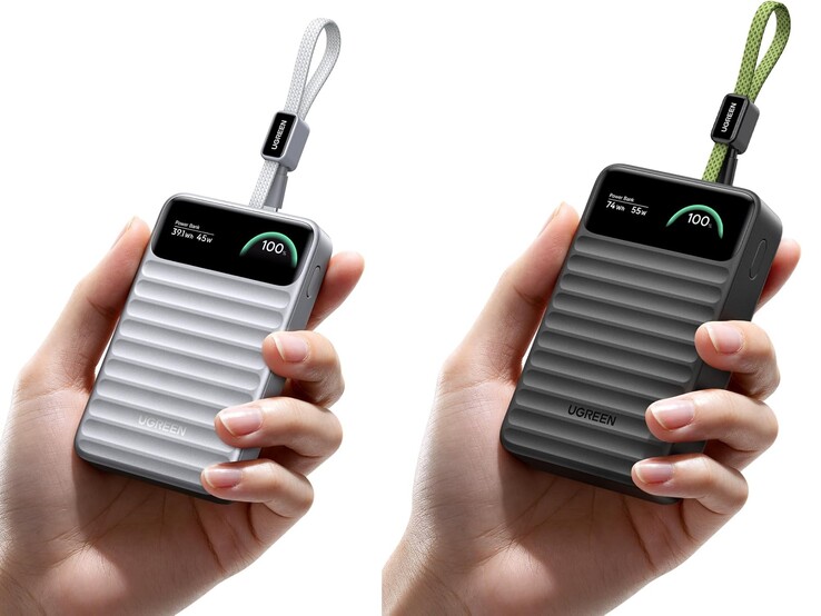Balra: az ezüst színű, 10 000 mAh-s változat. Jobbra: a fekete színű, 20 000 mAh-s modell.
