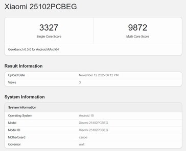 POCO F8 Ultra a Geekbench-en