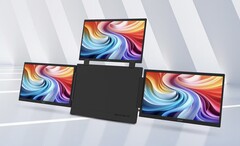 A képen az Acer PD163Q-P3 hordozható monitor látható, amelynek középső részét három, oldalain elhelyezett 1080p felbontású, 15,6 hüvelykes kijelző veszi körül