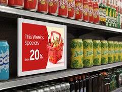 Az akkumulátorral működő Samsung EM13DX e-papír kijelző kiválthatja a nyomtatott feliratokat a kiskereskedelmi alkalmazásokban. (Kép forrása: Samsung)