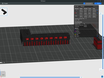 Mini Square szeletelt előnézet az Elegoo Slicerben Windowson, amely mutatja a becsült nyomtatási időt és a színváltozásokat.