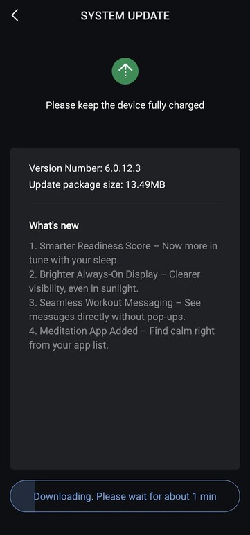 Az Amazfit Active 2 okosóra 6.0.12.3 verziójának kiadási megjegyzései. (Kép forrása: u/sidneylopsides via Reddit)