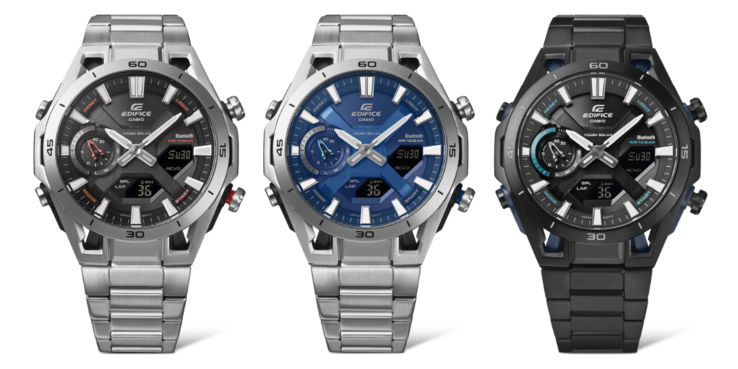 Balról jobbra: a Casio Edifice ECB-2300D-1A, ECB-2300D-2A és ECB-2300DC-1A órák (Kép forrása: Ersa Watch, szerk.)