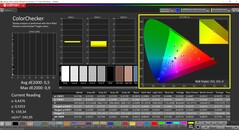 CalMAN ColorChecker (profil: Vivid, cél színtér: P3)