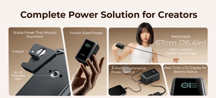 A Nano 72 20 000 mAh kapacitással rendelkezik, és mindkét irányban 100 W teljesítményt bír el, így hosszabb forgatásokhoz és nehezebb felszerelésekhez is alkalmas.
