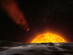 Egy művész illusztrációja, amely egy csillagja felé tartó exoplanétát ábrázol.