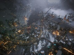 Egy kép, amely a Frostpunk 2 egyik városát ábrázolja; a játék jelenleg 50%-os kedvezménnyel kapható a Steam-en.