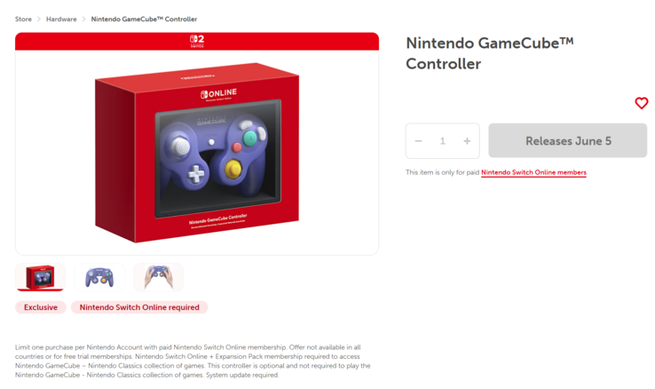 Nintendo Store Switch 2 GameCube Controller listázása (Kép forrása: screenshot, Nintendo of America)