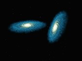 Két galaxist ábrázoló művészi illusztráció.