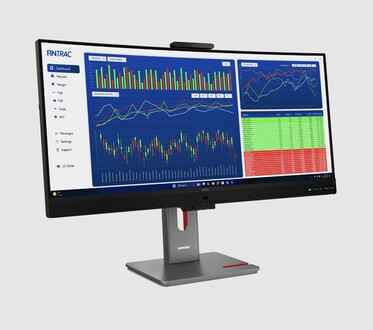 A Lenovo P34WD IPS ultraszéles monitor elülső része.