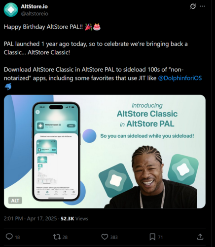 AltStore AltStore Classic X bejelentő poszt (Kép forrása: screenshot, AltStore.io X fiók)