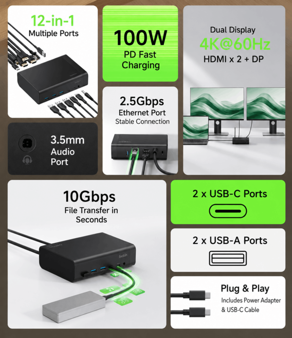 A Belkin 12-in-1 dokkoló legfontosabb jellemzői (gépi fordítás)