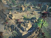 Egy kép, amely az Age of Wonders: Planetfall című játékban zajló csatát ábrázolja.