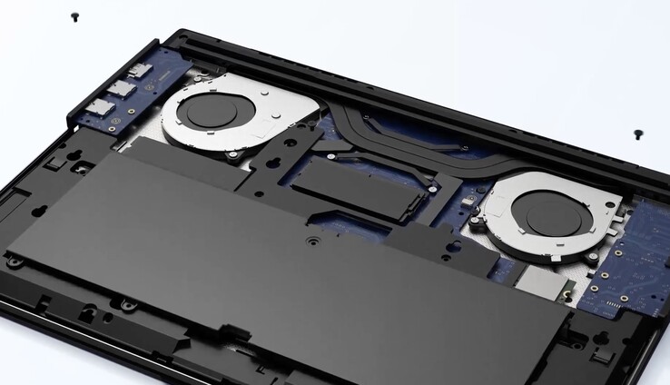 A Schenker Element 16 cserélhető akkumulátorral, I/O modulokkal, billentyűzettel, alaplappal és ventilátorokkal rendelkezik. (Kép forrása: Bestware)