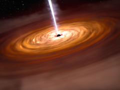 Egy szupermasszív fekete lyuk egy galaxis közepén. A képen egy fekete lyuk koncepcionális ábrázolása. (A kép forrása: NASA, ESA, CSA, Joseph Olmsted (STScI))
