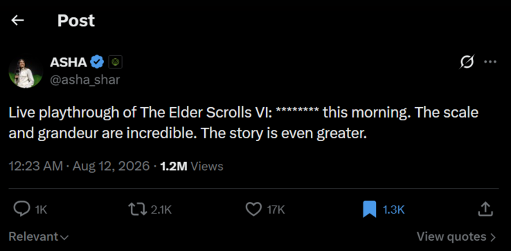 Asha Sharma játszott az The Elder Scrolls VI-tal