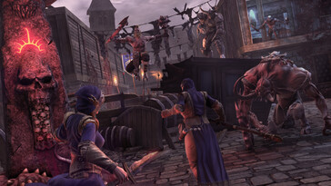 Egy kép, amely a Mordheim: City of the Damned című játékban zajló csatát ábrázolja.