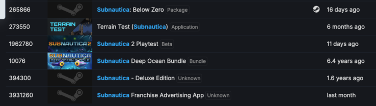 Subnautica 2 játékteszt a SteamDB-n (Kép forrása: SteamDB)