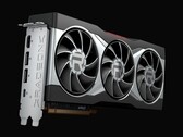 Közelkép az AMD Radeon RX 6800 XT grafikus kártyáról, amely háromventilátoros hűtéssel és ezüstszínű burkolattal rendelkezik, feltűnő Radeon márkajelzéssel. (Kép forrása: AMD)