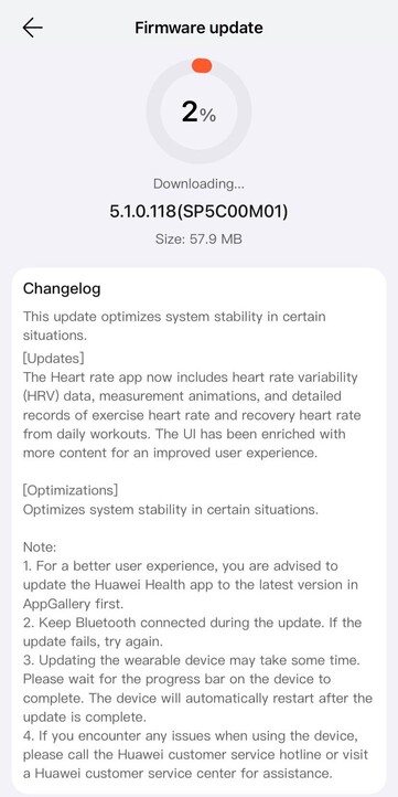 A Huawei Watch Fit 4 Pro 5.1.0.118-as verziójának kiadási megjegyzései. (Kép forrása: u/Cakerist via Reddit)