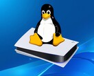 Tux Linux-logó a PS5 konzol felett látható